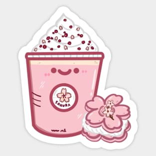 Kawaii Sakura frappuccino drink and macaron design sticker Sticker